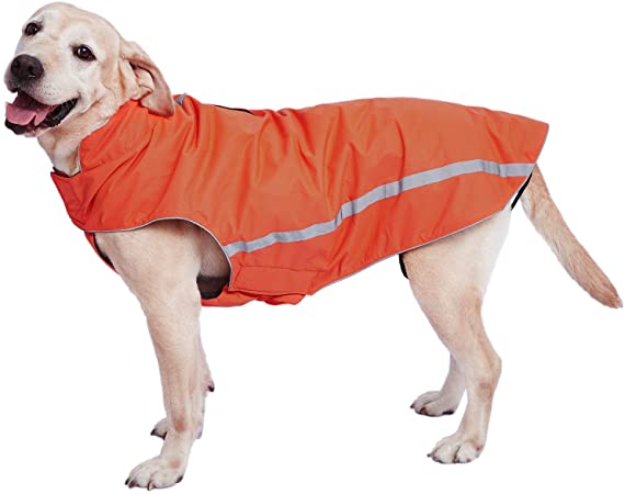 Waterproof Dogs Coat Warm Jackets, Reflective Dog Coat With Harness Hole Adjustable Dogs Outfits Soft Winter Clothes Fleece Lined for Medium Large Dog, Pet Waterproof Snowproof Warm Suit Orange 4XL