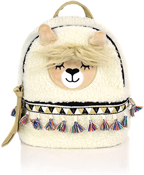 No Prob- Llama Small Soft Vegan Furry Casual Daypack- Mini Women’s Travel Backpack Fur Animal School Bag with Tassels