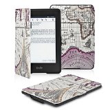 OMOTON Kindle Paperwhite Case Cover -- The Thinnest and Lightest PU Leather Smart Cover for All-New Kindle Paperwhite Fits All versions 2012 2013 and 2015 All-new 300 PPI Versions Rose Red Map