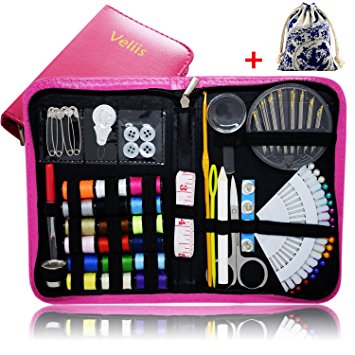 Sewing Kit Bundle with Scissors, Pearl Needle, Thread, Needles, Tape Measure, Carrying Case and Accessories for Domestic/Travel（Pink）