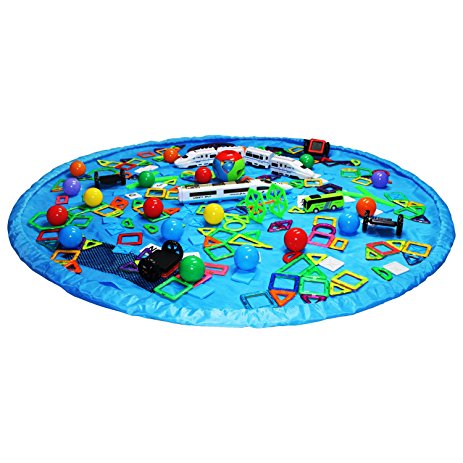 Toy Storage Bag, UPMSX Children's Play Mat Large 60 Inches Diameter Multi Purpose Kid's Activity Mat and Toys Organizer, Sturdy Nylon Material, Blue