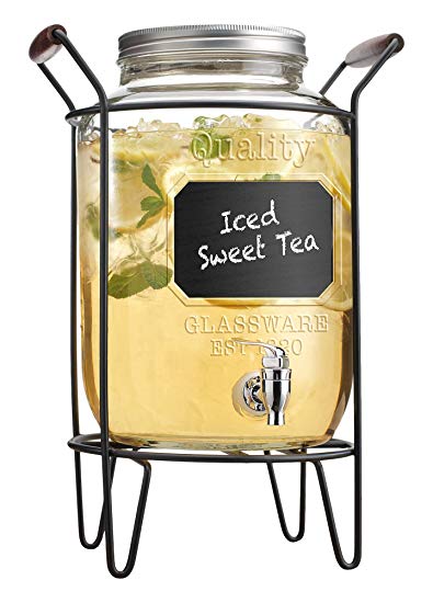 Home Essentials & Beyond Del Sol 2.15 gallon Beverage Dispenser with Chalk Board & Rack, Clear
