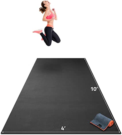 Premium Extra Large Exercise Mat - 10' x 4' x 1/4" Ultra Durable, Non-Slip, Workout Mats for Home Gym Flooring - Plyo, MMA, Cardio Mat - Use with or Without Shoes (120" Long x 48" Wide x 6mm Thick)