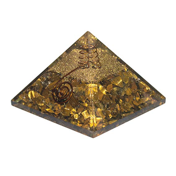 Crocon Tiger Eye Orgone Pyramid Gemstone Energy Generator for Reiki Healing Chakra Balancing EMF Protection Aura Cleansing Size: 2.5-3 Inch