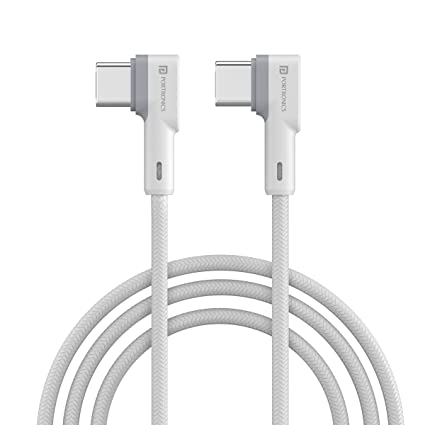 Portronics Konnect L 60W PD Type C to Type C Mobile Charging Cable, 1.2M, Fast Data Sync, Tangle Resistant, TPE Nylon Braided(White)