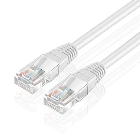 TNP Products TNP Cat5e Ethernet Patch Cable - Professional Gold Plated Snagless RJ45 Connector Computer Networking LAN Wire Cord Plug Premium Shielded Twisted Pair (10FT, White)