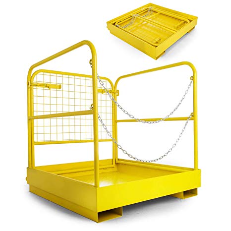 VEVOR Forklift Safety Cage Aerial Rails 36"x36" Forklift Safety Cage Work Platform Heavy Duty Steel Construction Fold Down Lift Basket 1102 Lbs Capacity (36x36 Inch)