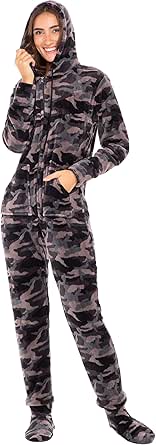 Alexander Del Rossa Adult Onesie Pajamas for Women, Hooded Fleece Adult Onesies for Women, One Piece Pajamas for Women