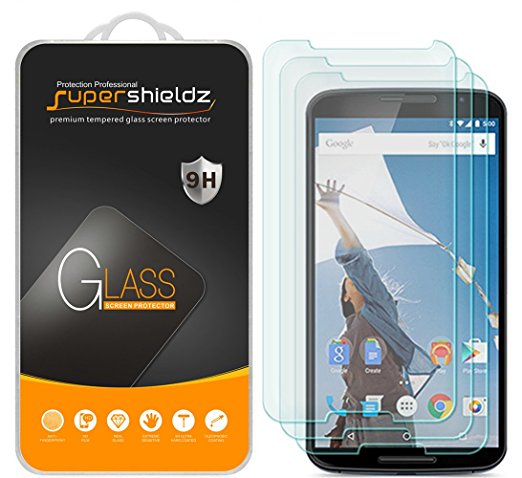 [3-Pack] Google Nexus 6 Tempered Glass Screen Protector, Supershieldz Anti-Scratch, Anti-Fingerprint, Bubble Free, Lifetime Replacement Warranty