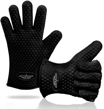 Extra Thick Silicone Oven Gloves. Extreme Heat Resistance for BBQ Grilling, Baking, Smoking, Cooking, Crock Pot & Toaster Oven. Set of 2 Mitt-N-Grip Barbecue Gloves. One Size Fits Most - Sleek Black