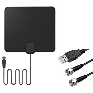 Telaero HDTV Antenna, Indoor Amplified TV Antenna 50 Miles Range with Detachable Amplifier Signal Booster Highest Performance Cable-Black