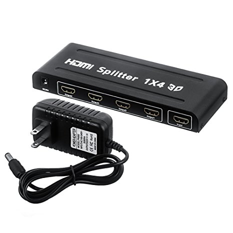 MALLCROWN 3D 1080P 4 Pport Hdmi Splitter with ac power adapter,Black
