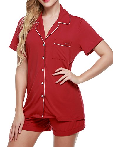 Ekouaer Christmas Pajama Set Women's Short Sleeve Sleepwear Soft Loungewear XS-XXL