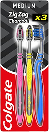 Colgate ZigZag Black Medium Toothbrush, Pack of 3 (Assorted Color)