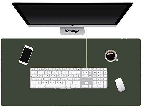 Kevmiya Pad for Desk, 31.5X15.74 Inches, PU Leather Material Desk Pad on Top of Desk，Waterproof Desk Writing Pad for Office and Home, Dual-Sided (Green/Gray)
