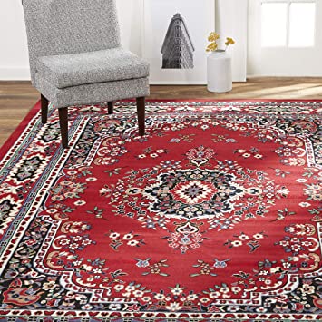 Home Dynamix Premium Sakarya Traditional Medallion Border Area Rug, Claret, 3'7"x5'2" Rectangle