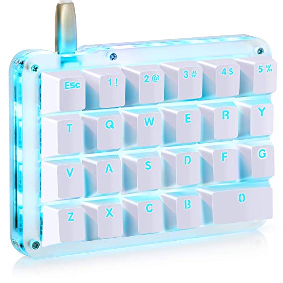 Koolertron One Handed Macro Mechanical Keyboard, Portable Mini One-Handed Mechanical Gaming Keypad 23 Fully Programmable Keys (Red Switches (Blue Backlit))