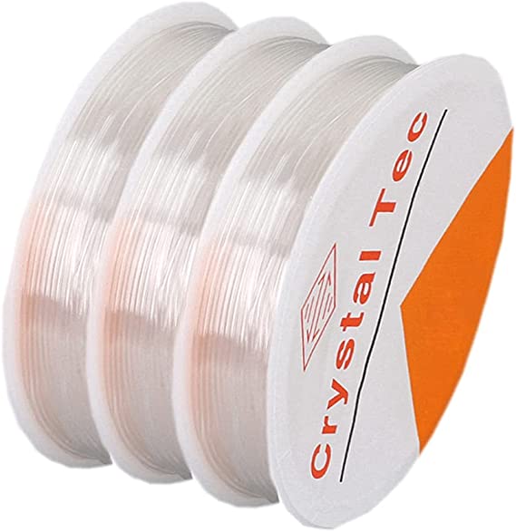 Stretchy String for Bracelets, 3 Rolls Clear Elastic String for Jewelry Making 0.6mm 15m/Roll Jewelry Beading Wire Crystal Craft Wire Stretch Cord for Seed Beads Pony Beads (3 Rolls)