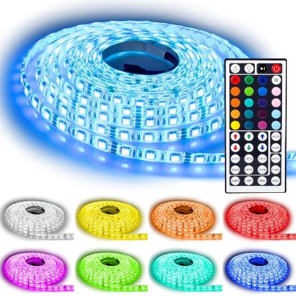 Rxment Led Strip Lighting 10M 32.8 Ft 5050 RGB 300LEDs Flexible Color Changing Full Kit with 44 Keys IR Remote Controller , Control Box ,12v 5A Power Supply for Home Decorative