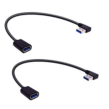 Fancasee USB 3.0 Extension Cable 90 Degree Left Right Angle USB Type A Male to Female Cable for USB A Hub PC Computer Laptop Notebook (2 Pack, 11.6 Inch, Black)