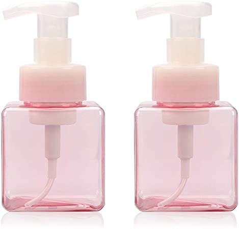 Viewnub 250ML Foaming Hand Soap Dispenser Foaming Pump Bottle with Plastic Tops Square,Pack of 2,Transparent Pink