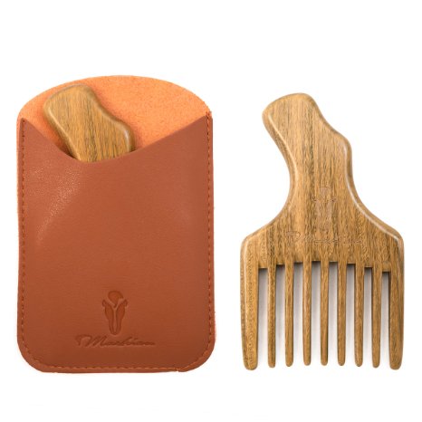 Wide Tooth Sandalwood Comb, Smooth Detangler Pick For Head Hair or Massive Beard, Massages Scalp, Anti-Static and Hypoallergenic, Seamless, No Snag, Protective PU Leather Case - Order Yours Now!