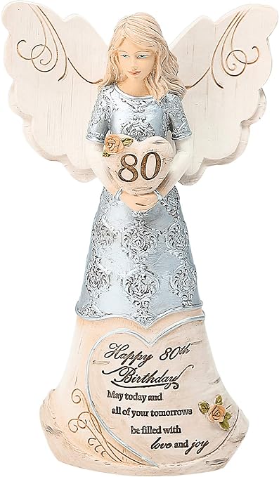 Pavilion Gift Company 80th Birthday - 6" Angel Holding a Heart, Beige