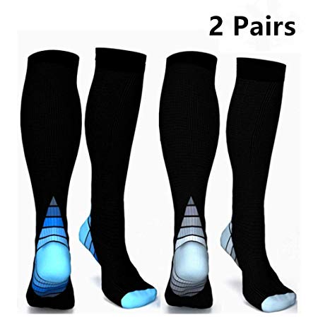 Compression Socks for Men & Women (20-30 mmHg) Best Graduated Athletic Fit for Running, Nurses, Shin Splints, Flight Travel & Maternity Pregnancy - Boost Stamina, Circulation & Recovery(Blue/Gray LXL)