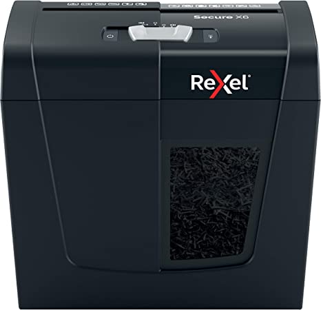 Rexel X6 Cross Cut Paper Shredder, Shreds 6 Sheets, P4 Security, Home/Home Office, 10 Litre Removable Bin, Quiet and Compact, Secure Range, 2020122