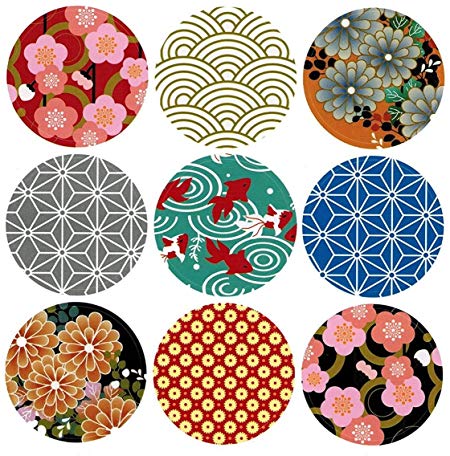 ALIMITOPIA Japan Style Sealing Sticker,Round Japanese Traditional Pattern Self-Adhesive Universal Sealing Paster Gift Packing Decorative Labels Envelope Seals(10 Sheets,90pcs)