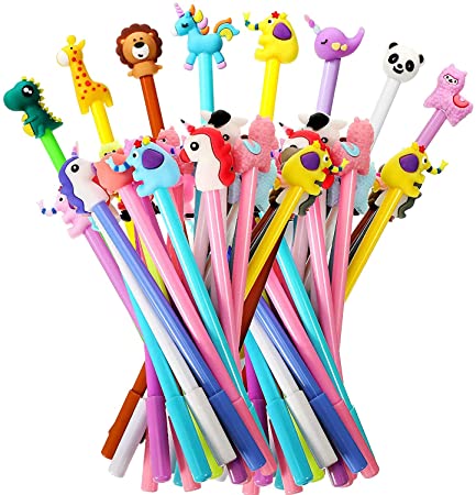 Zonon Cute Cartoon Gel Ink Pens Cartoon Animal Writing Pens 0.5 mm Assorted Styles Pens Stationery for Office School Student Kids Present, 8 Styles (32 Pieces)