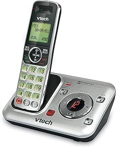 VTech CS6429 DECT 6.0 Cordless Phone with Answering System and Caller ID, Expandable up to 5 Handsets, Wall-Mountable, Silver/Black