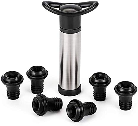 Emoly Wine Saver Pump with 6 Reusable Air Wine Vacuum Bottle Stoppers, Stainless Steel Professional Wine Pump