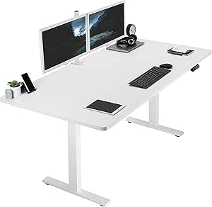 VIVO Electric Height Adjustable 180cm x 91cm Memory Stand Up Desk, Extra Deep White Table Top, White Frame, Standing Workstation with Preset Controller, 1B Series, DESK-KIT-1W7W-36