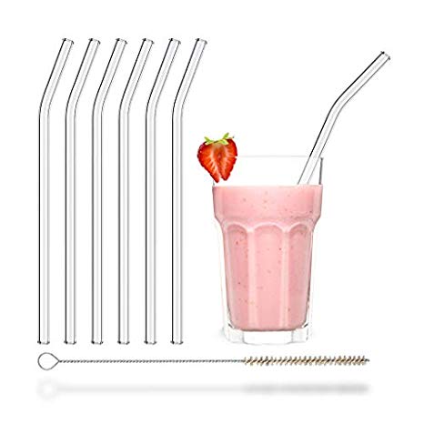 HALM Glass Straws - 6 Reusable Drinking Straws   Plastic-Free Cleaning Brush - Made in Germany - Dishwasher Safe - Eco-Friendly - 23 cm (9 in) x 0.9 cm - Perfect for Smoothies, Cocktails