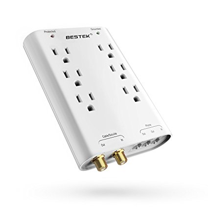 Wall Mount Surge Protector Power Strip by BESTEK, 6-Outlet 740 Joule with Cable / Satellite / Telephone / Coaxial / Ethernet Protection, UL Listed