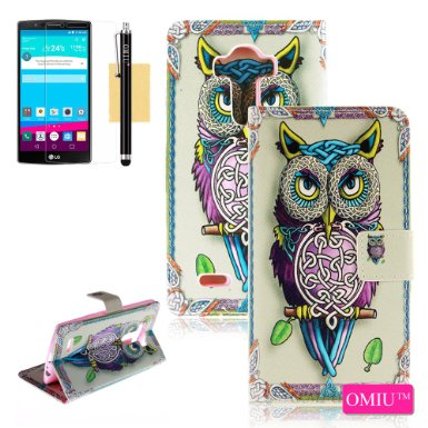 G4 Case LG G4 Case OMIUTMCard Slots with Pattern Design PU Leather Wallet Case Fit For LG G4 Sent StylusScreen Protector-Owl LG G4 Case