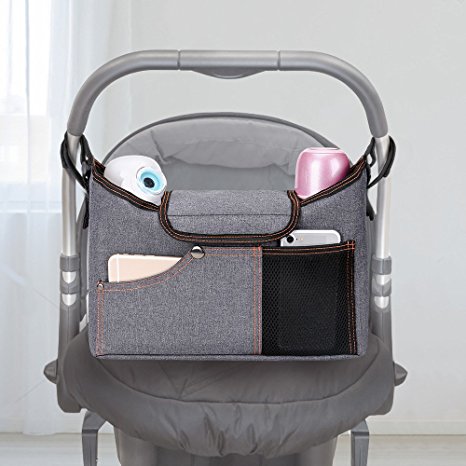 Stroller Organiser , Jerrybox Pram Buggy Buddy Storage Bag With Mobile Phone Holder PLUS Leather Strap (Without Diaper Mat)