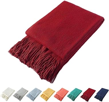 Homiest Decorative Knitted Throw Blanket with Fringe Soft & Cozy Tassel Blanket for Couch Sofa Bed (Red, 50x60)