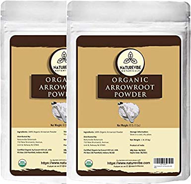 Naturevibe Botanicals Organic Arrowroot Powder, 2 lbs | Arrowroot Flour or Arrowroot Starch | Gluten Free and Non-Gmo | Manihot esculenta (2 Pack of 1 lb) | Cooking and Baking | Packaging may vary.