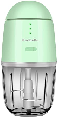 Wireless Electric Small Food Processor & Portable Mini Food Chopper-Vegetable Chopper for Vegetables Fruit Salad Onion Garlic,Kitchen,1.3Cup 10 0z,150 Watts,Glass Container Dishwasher Safe,Green