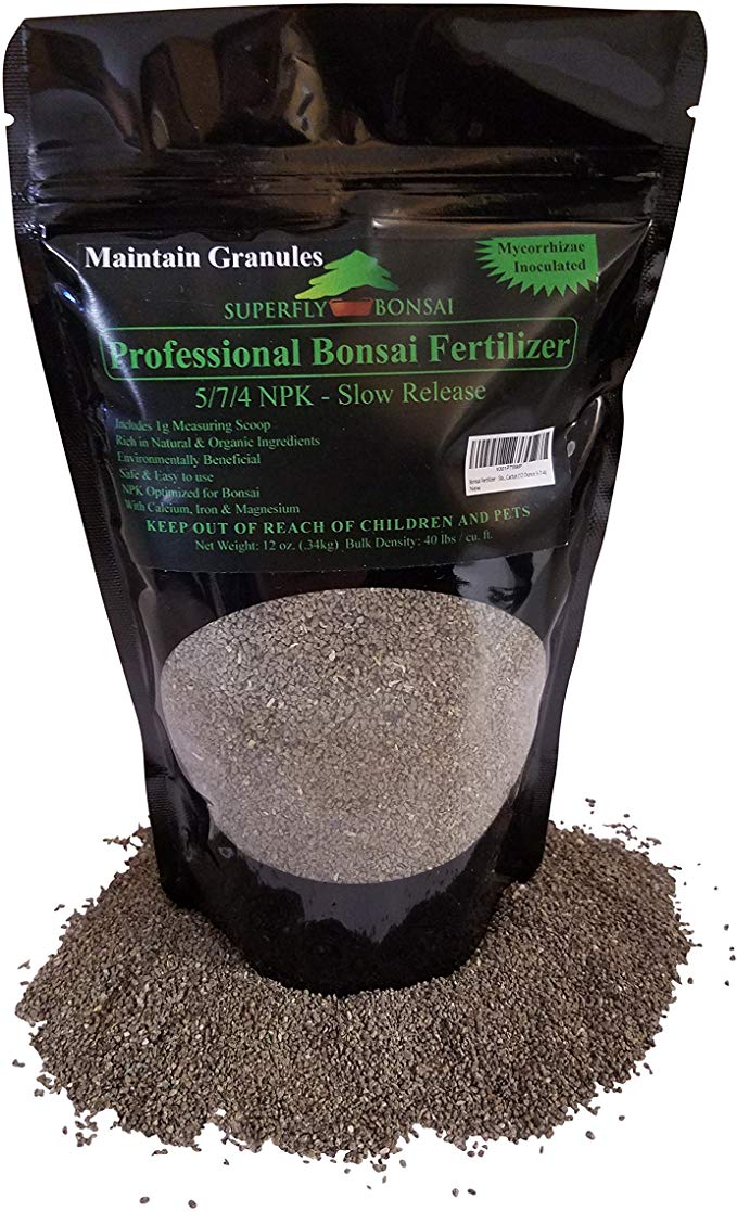 Bonsai Fertilizer - Slow Release - with Free 1g Scoop - Immediately fertilizes and Then fertilizes Over 1-2 Months - Good for House Plants and Cactus (12 Ounce 5-7-4)