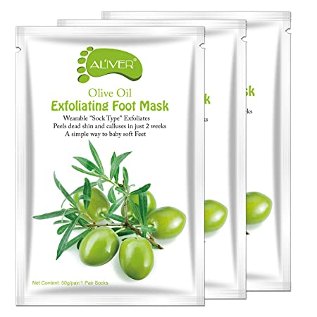 3 Pairs Foot Peel Mask, Efficiently Feet Care Anti Aging Socks Mask, Exfoliating Calluses and Dead Skin Remover, Repair Rough Heels (Olives)