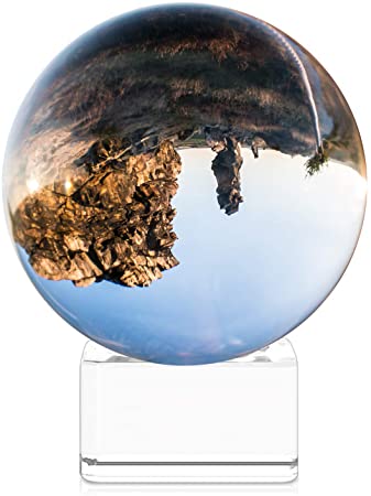 Navaris Crystal Clear Glass Ball - 80mm Transparent K9 Globe for Meditation Divination Healing - Photo Sphere Prop for Art Decor, Photography with Stand