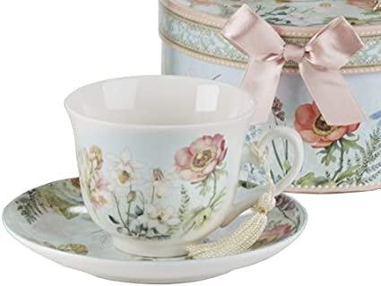 Delton 3.5" Porcelain Cup/Saucer in Gift Box, Dragonfly