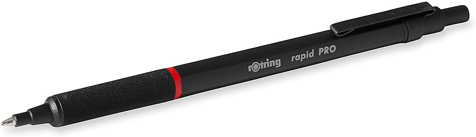 rOtring Rapid PRO Retractable Ballpoint Technical Drawing Pen, Medium Point, Matte Black, Blue Ink (1904292)