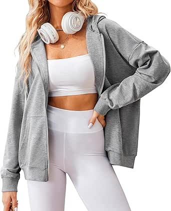 Zeagoo Women's Lightweight Hoodies Full Zip Up Oversized Sweatshirts with Pockets Long Sleeve Thin Casual Hooded Jackets