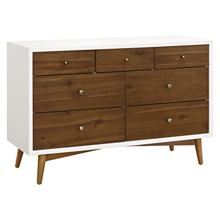 Babyletto Palma 7-Drawer Assembled Double Dresser in White/Natural Walnut