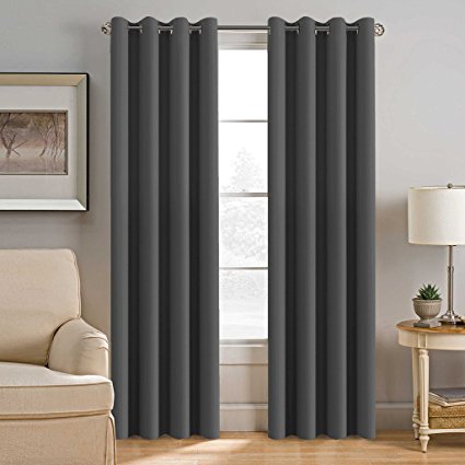 H.Versailtex Thermal Insulated Full Blackout Window Shades,Gun Metal Color Grommet Curtains for Bedroom/Living Room,-52"W by 84"L-Charcoal Gray-Set of 1