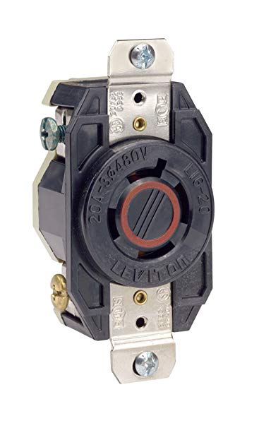 Leviton 2430 20-Amp, 480-Volt- 3PY, Flush Mounting Locking Receptacle, Industrial Grade, Grounding, V-0-MAX, Black